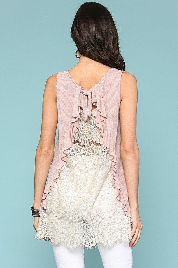 Sleeveless Back Lace Ruffle Detail Tank Top