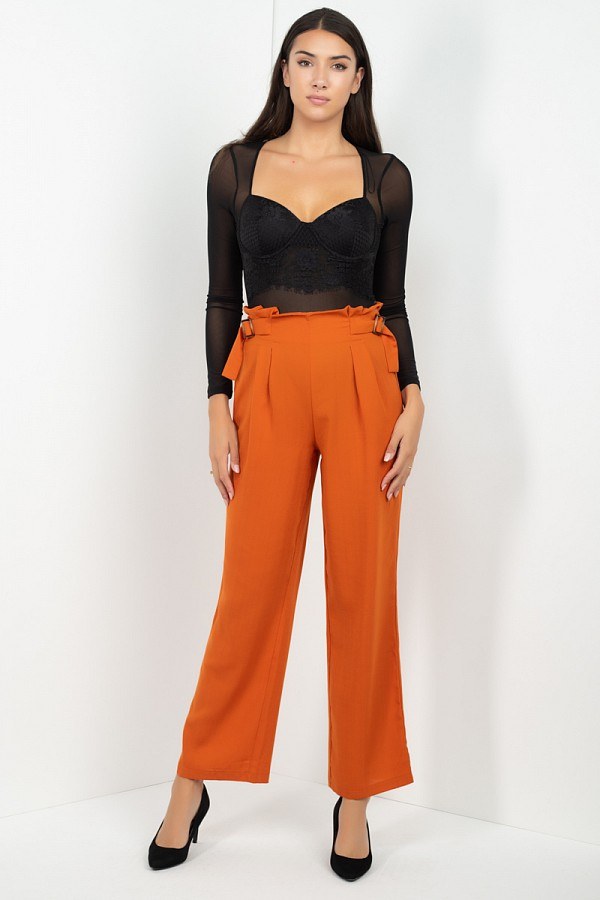 High Waist Paperbag Wide Pants