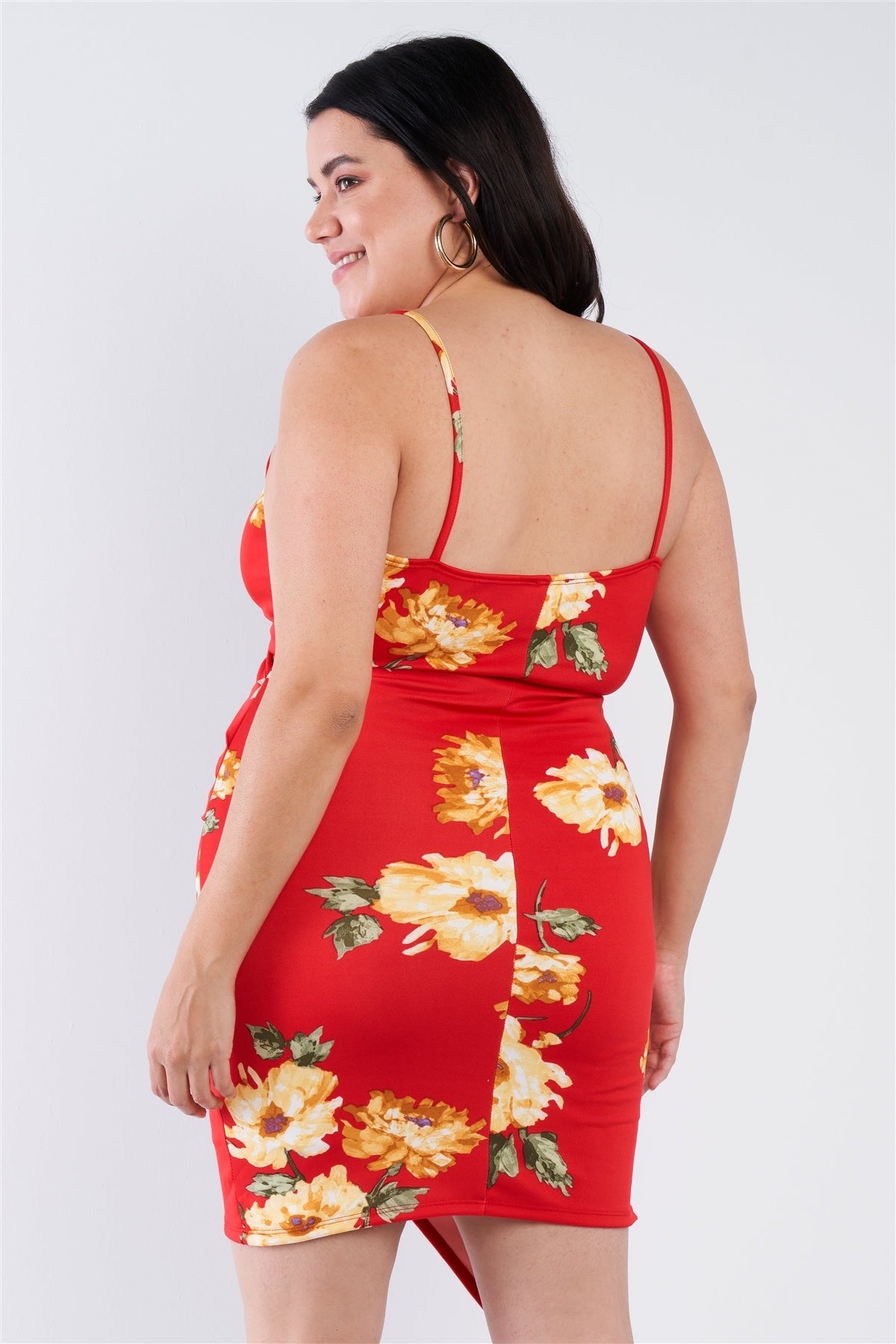 Plus Size Floral Print V-neck Cinched Size Chic Mini Dress