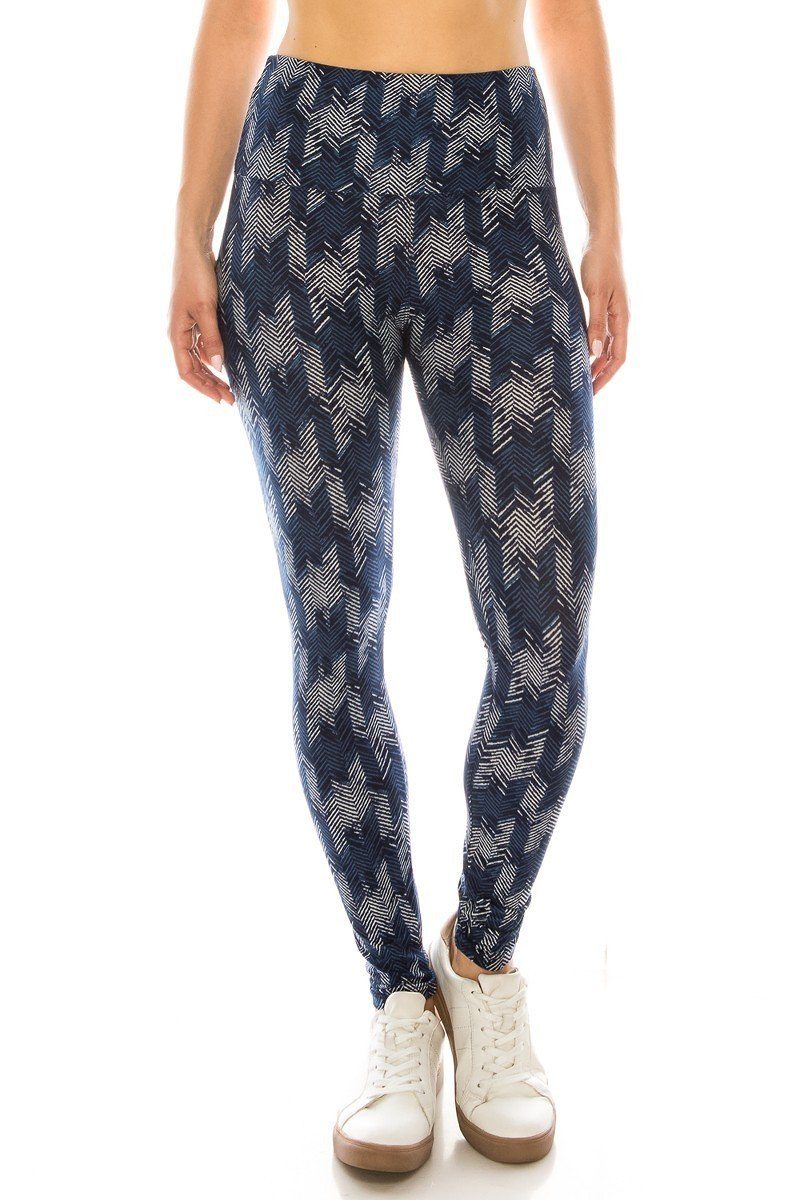 Long Yoga Style Banded Lined Multi Printed Knit Legging With High Waist