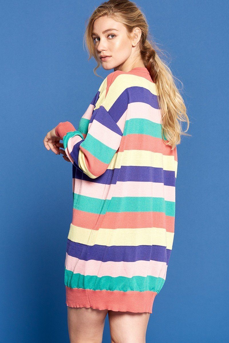 Multi-colored Striped Knit Sweater Dress