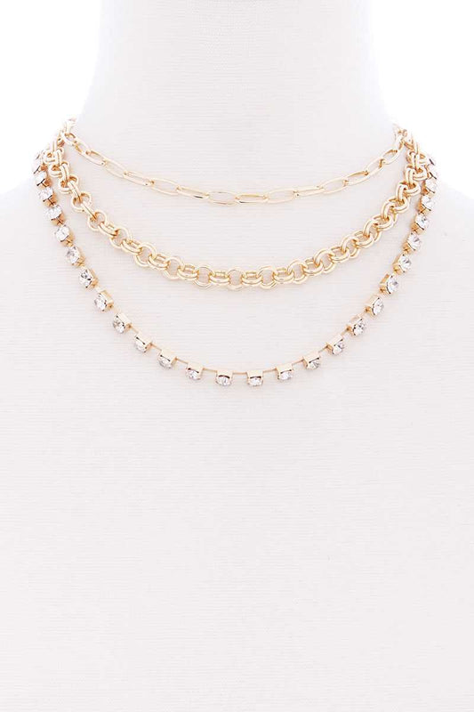 3 Layered Multi Metal Chain Necklace