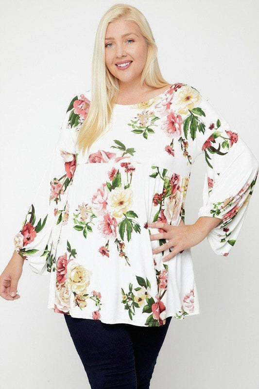 Floral, Bubble Sleeve Tunic