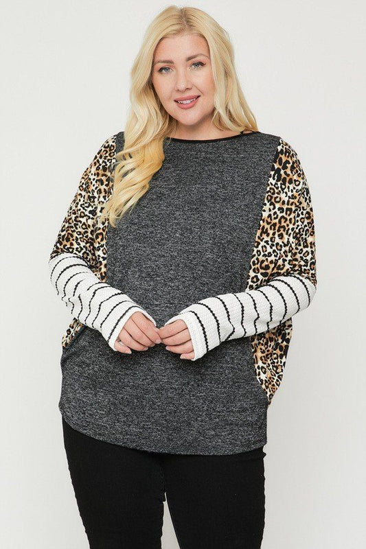 Plus Size Cheetah Print  Long Sleeve Top