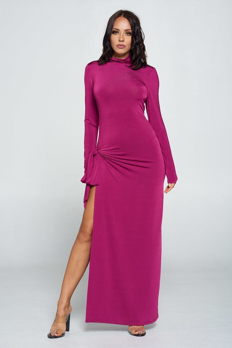 Side Tie Long Sleeve Dress