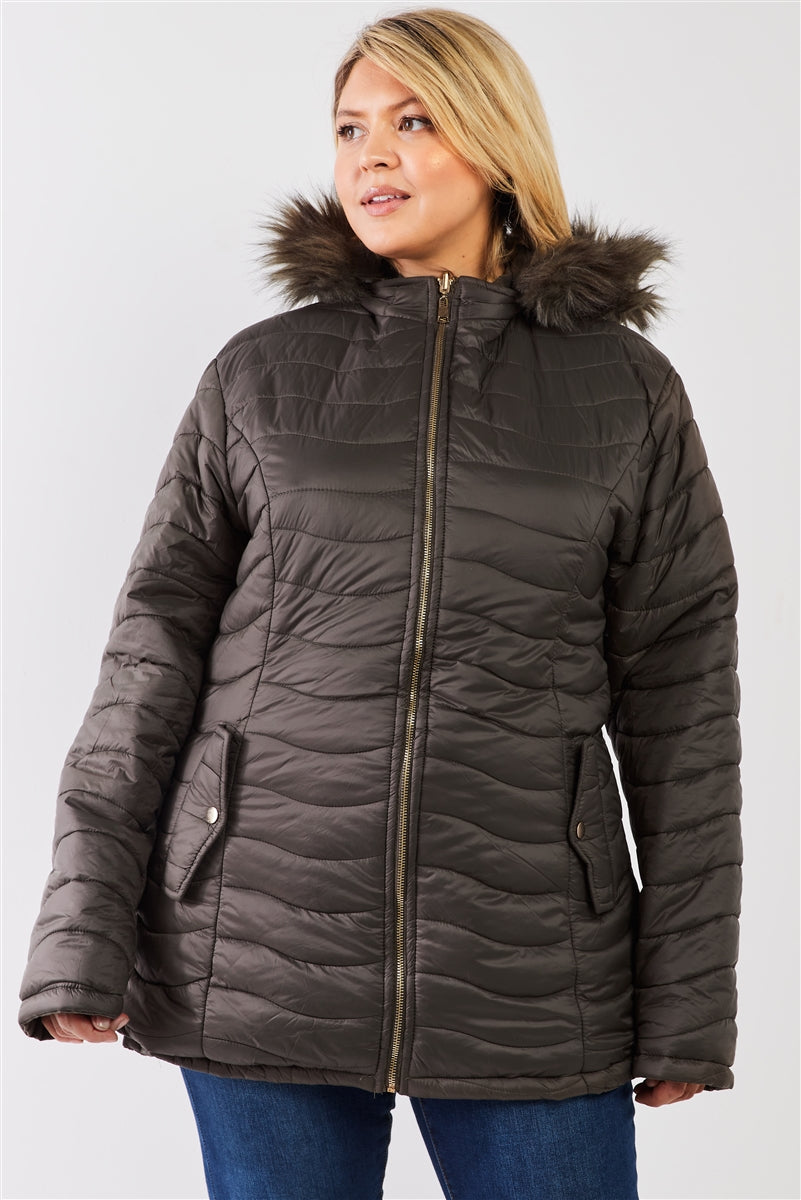 Plus Size Vegan Fur Double-sided Cotton Twill Parka & Puffer Jacket