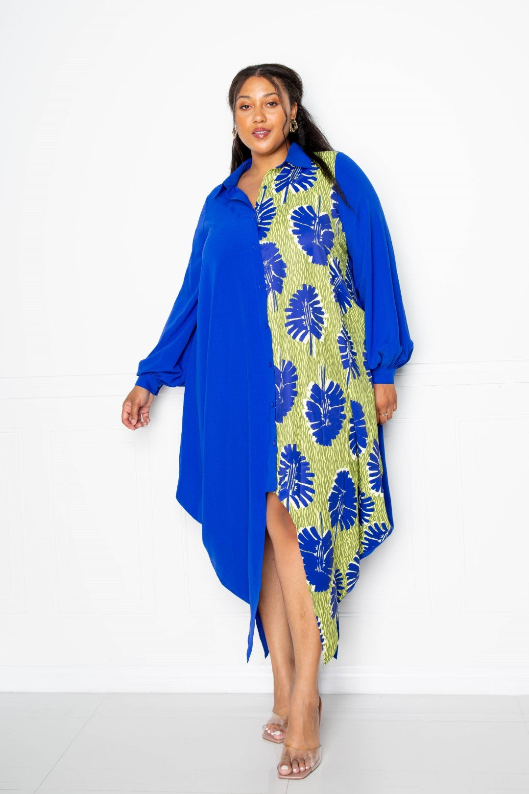 Print Drapy Shirt Maxi Dress