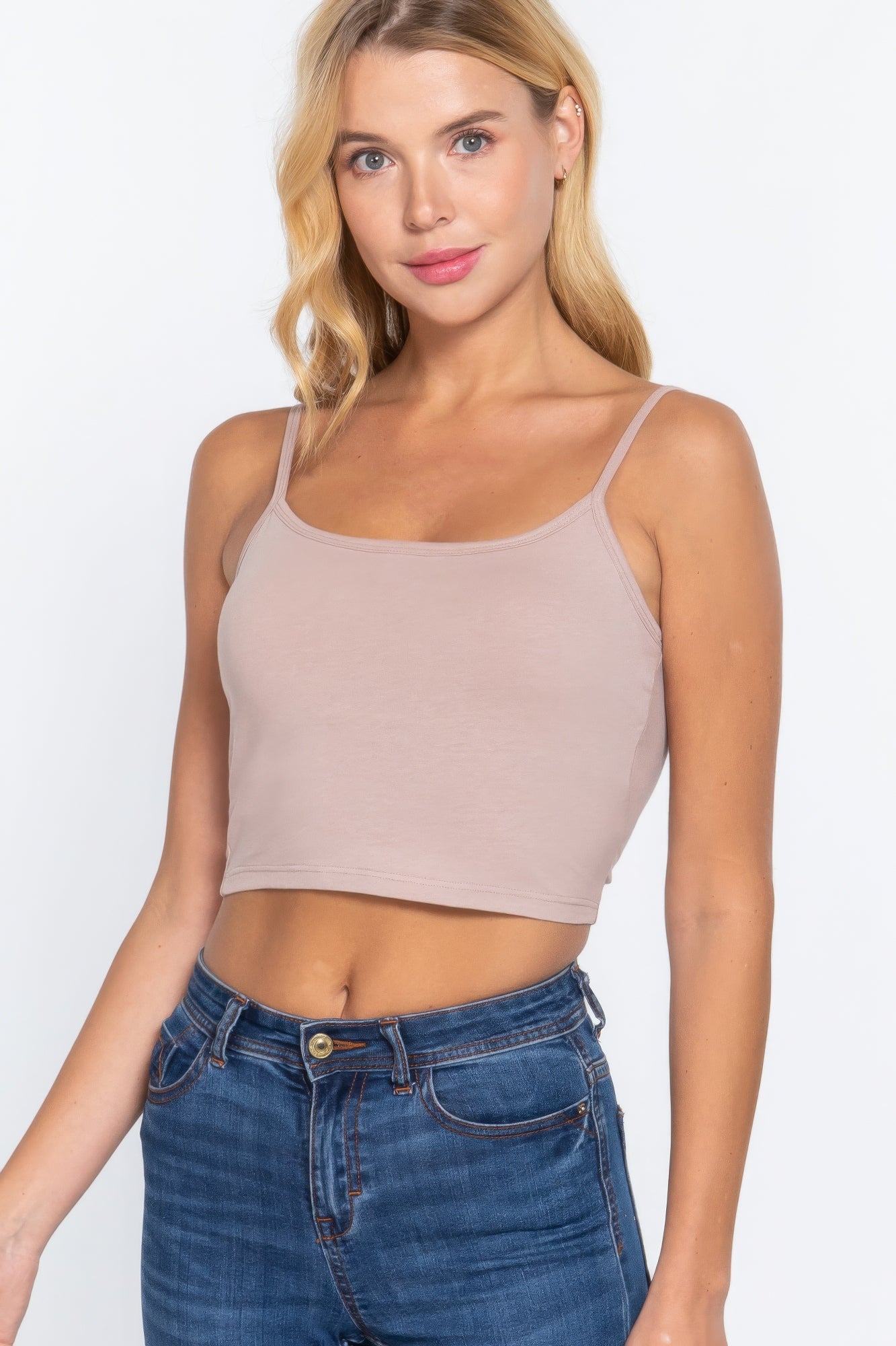 Round Neck W/removable Bra Cup Cotton Spandex Bra Top