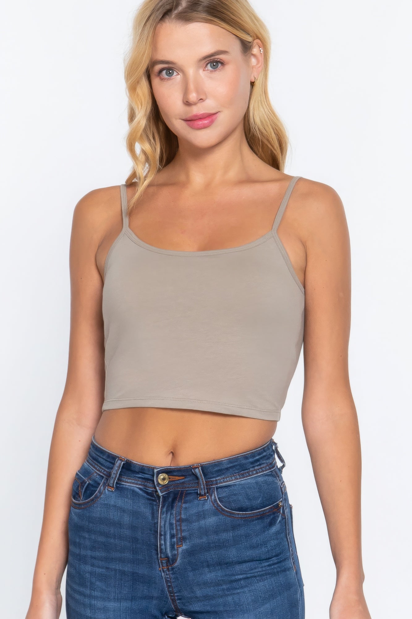 Round Neck W/removable Bra Cup Cotton Spandex Bra Top