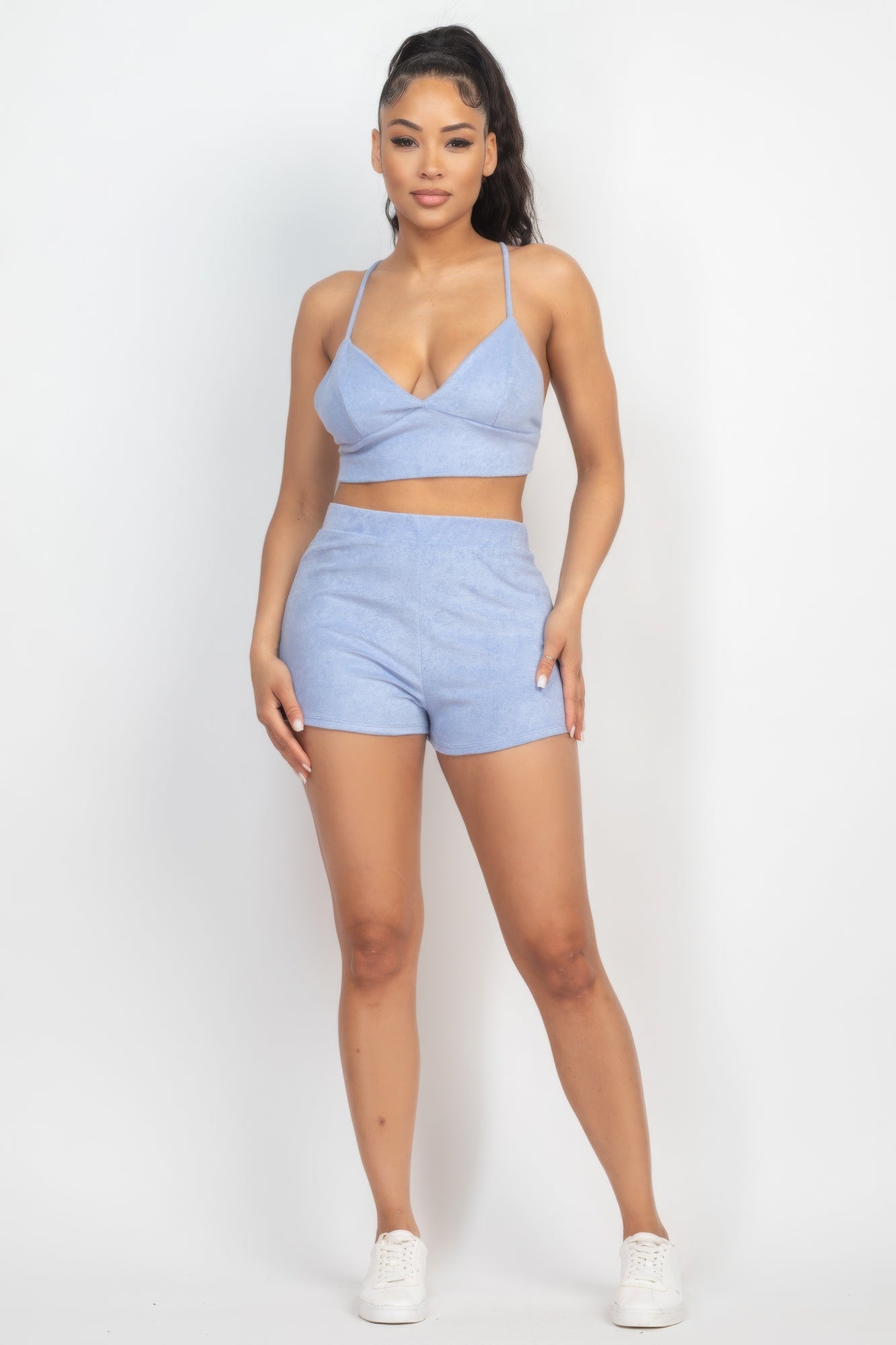 Terry Towel Bralette Top & Mini Shorts Set