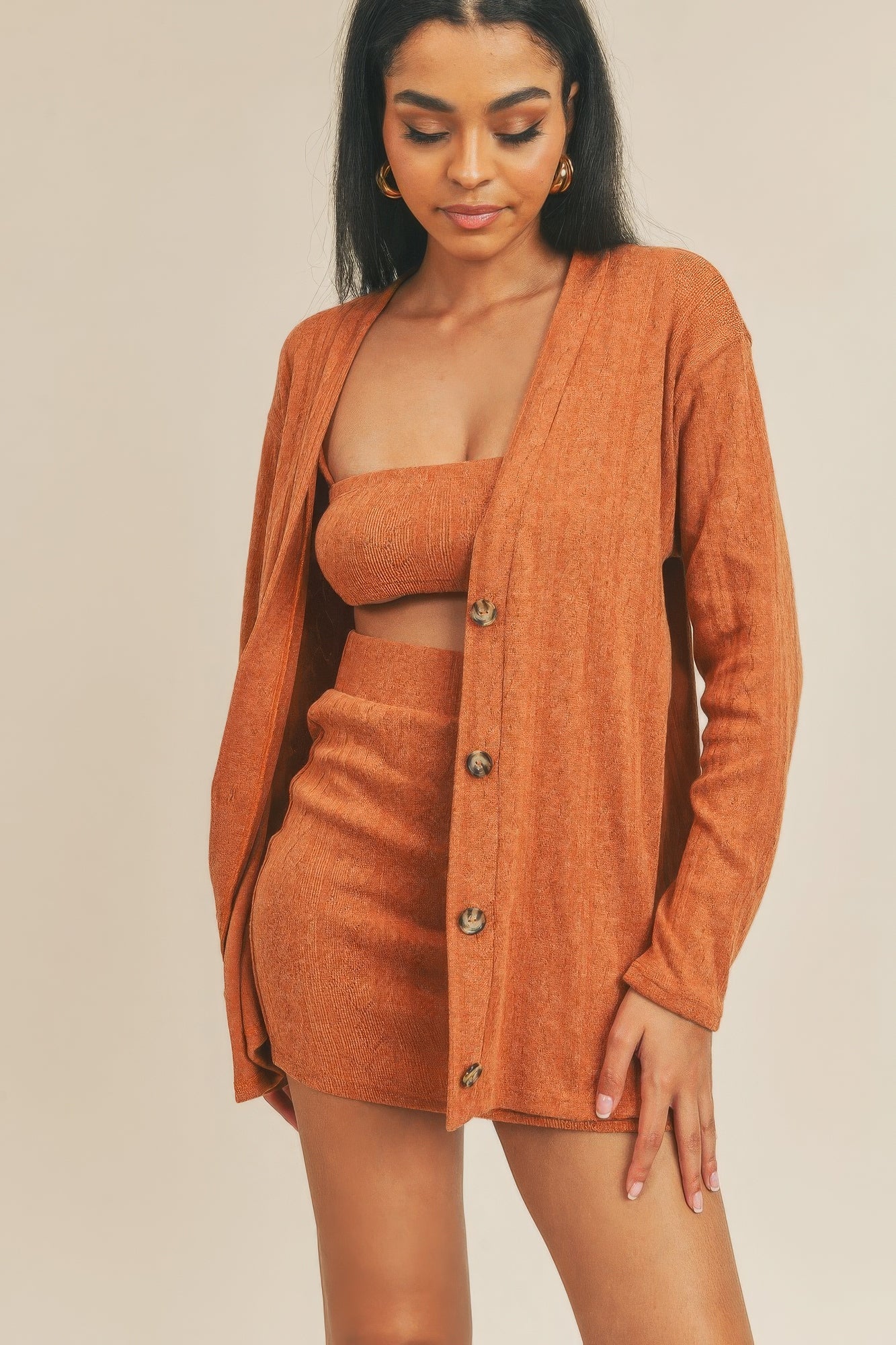 Cardigan Solid Color 3 Piece Set