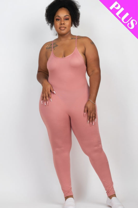 Plus Size Solid Bodycon Cami Jumpsuit