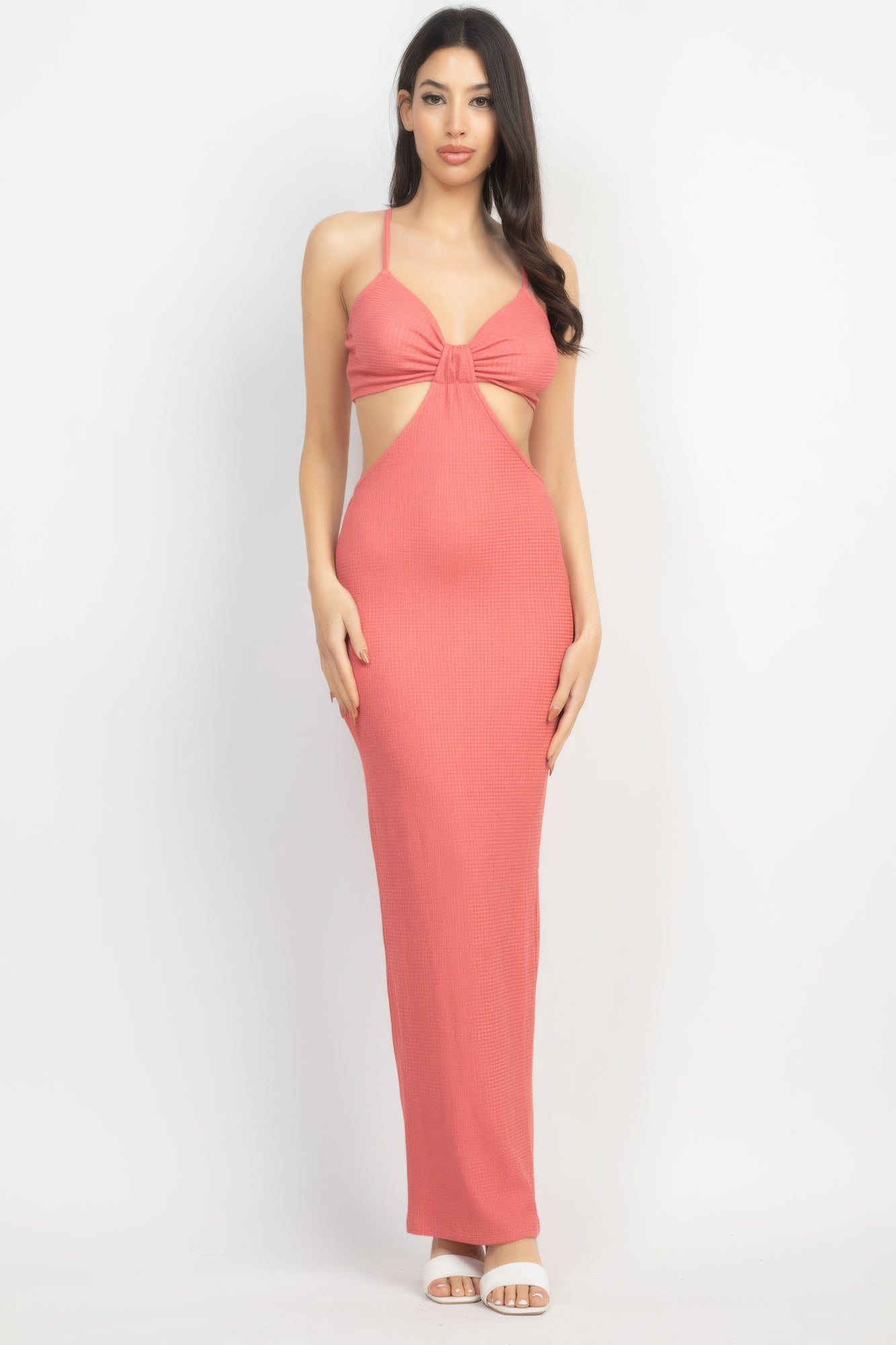 Cutout Back Slit V-neck Maxi Dress