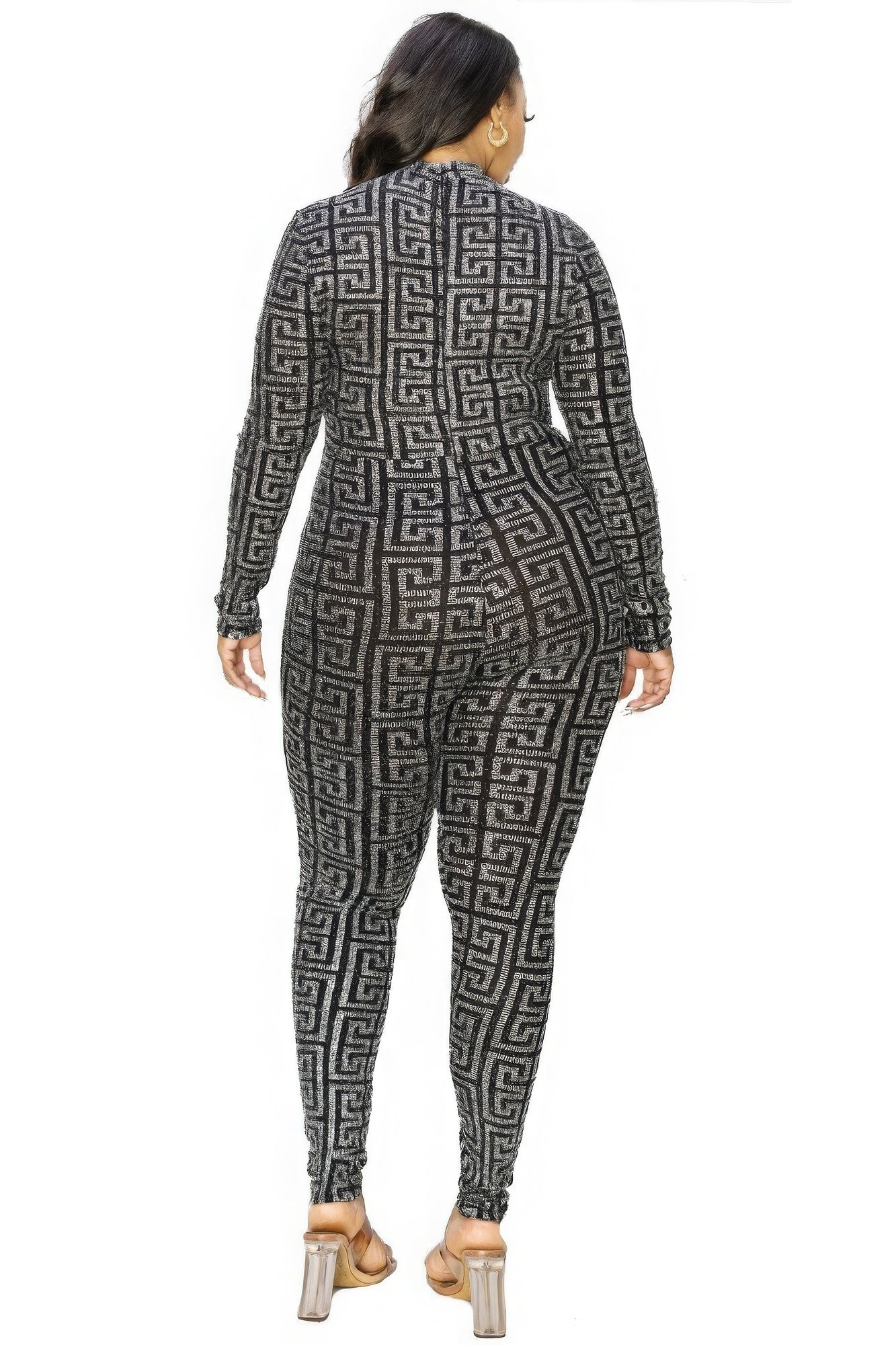 Plus Geo Pattern Glitter Printed Jumpsuit