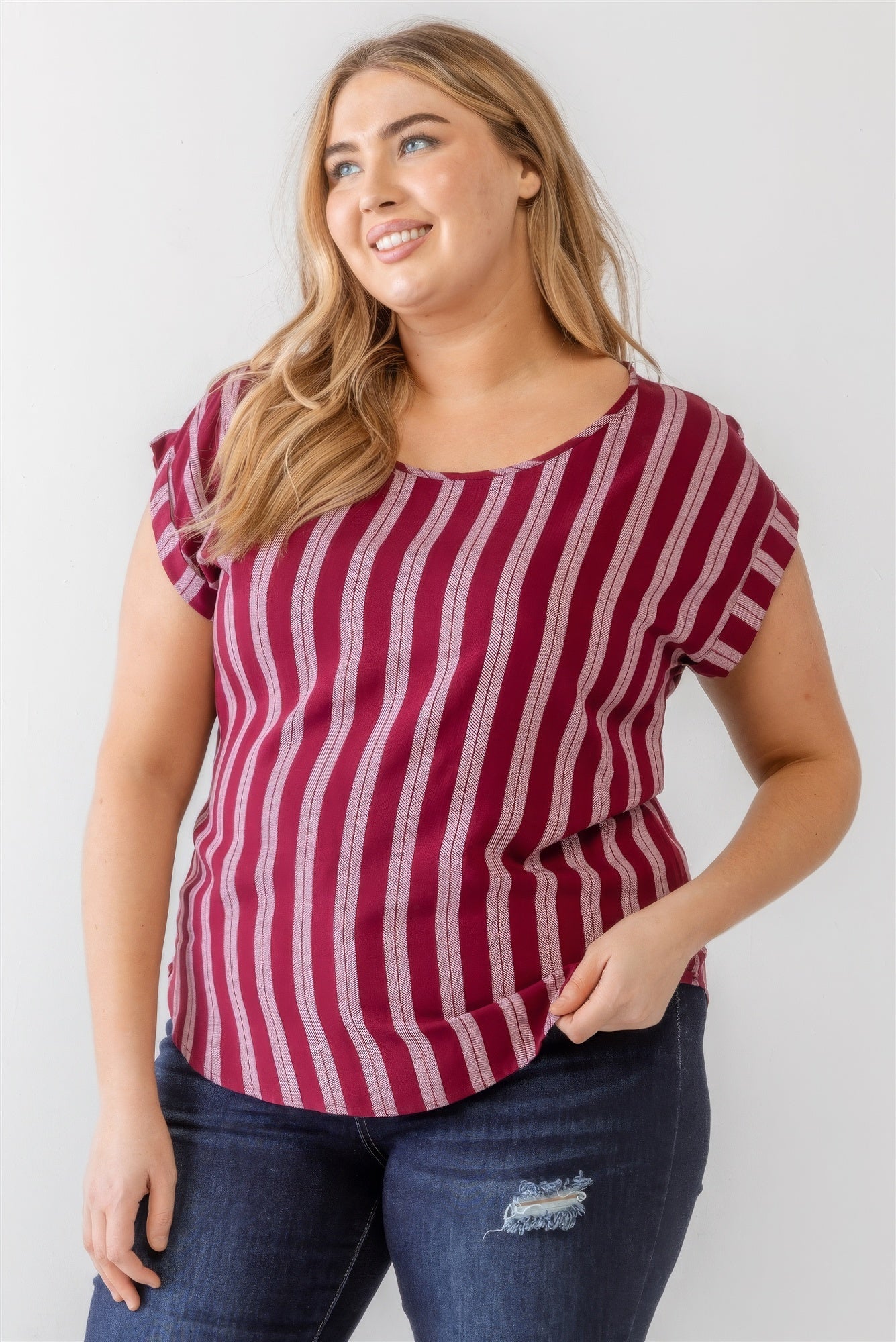 Plus Striped Short Sleeve Relax Top