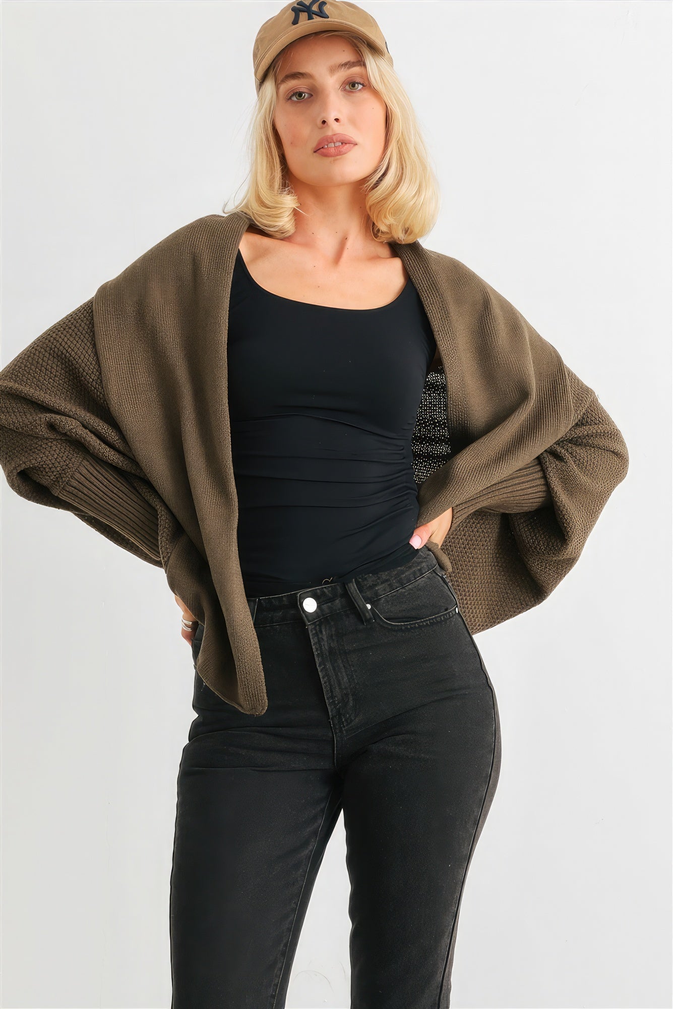 Batwing Sleeve Open Front Cardigan