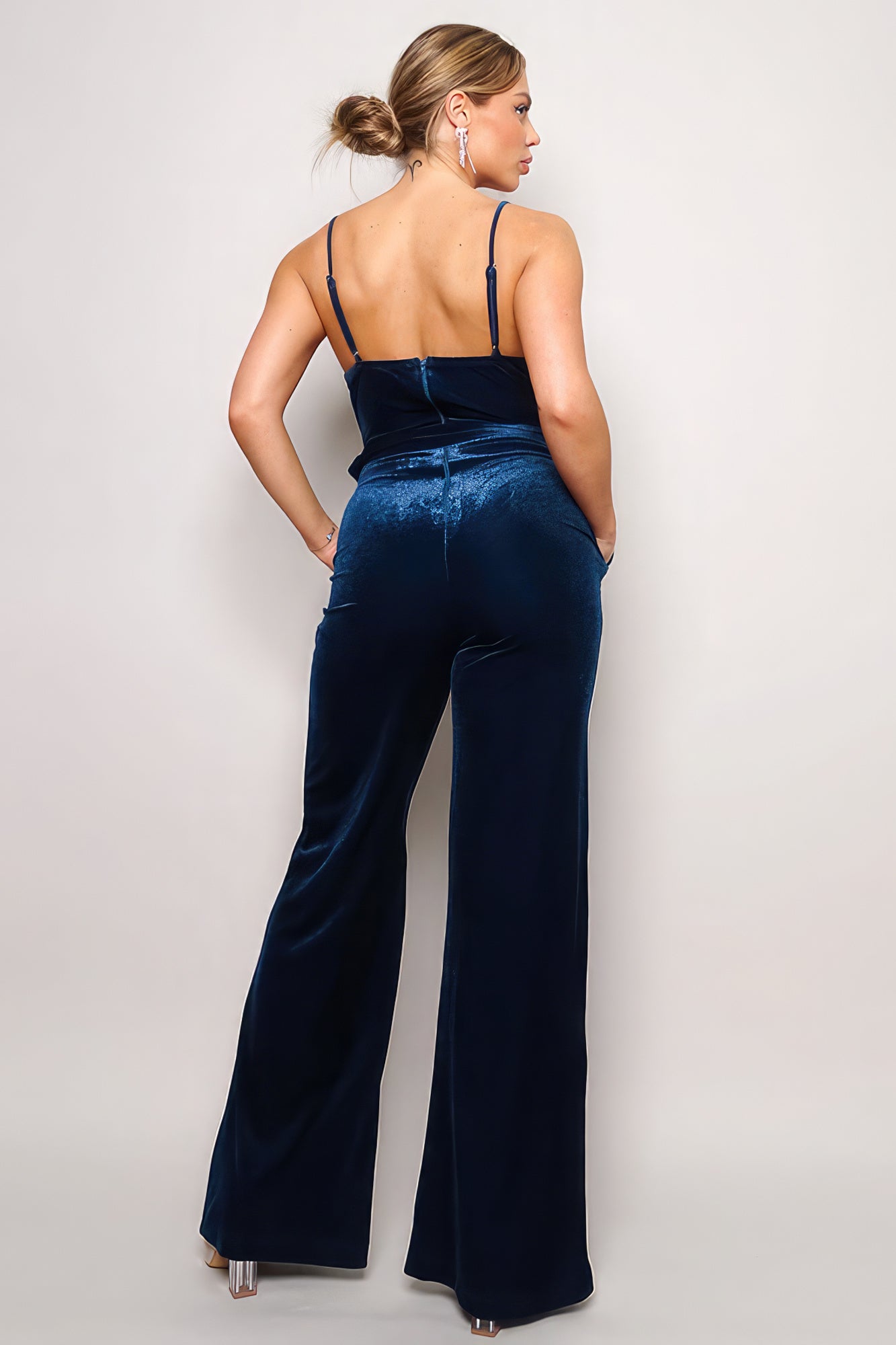 Samba Rhinestone Belt Velvet Jumpsuit