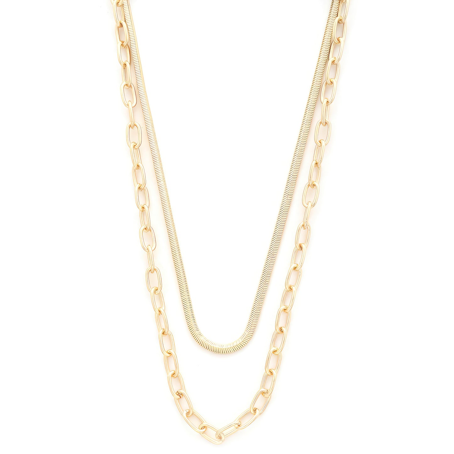 Flat Snake Oval Link Layered Necklace