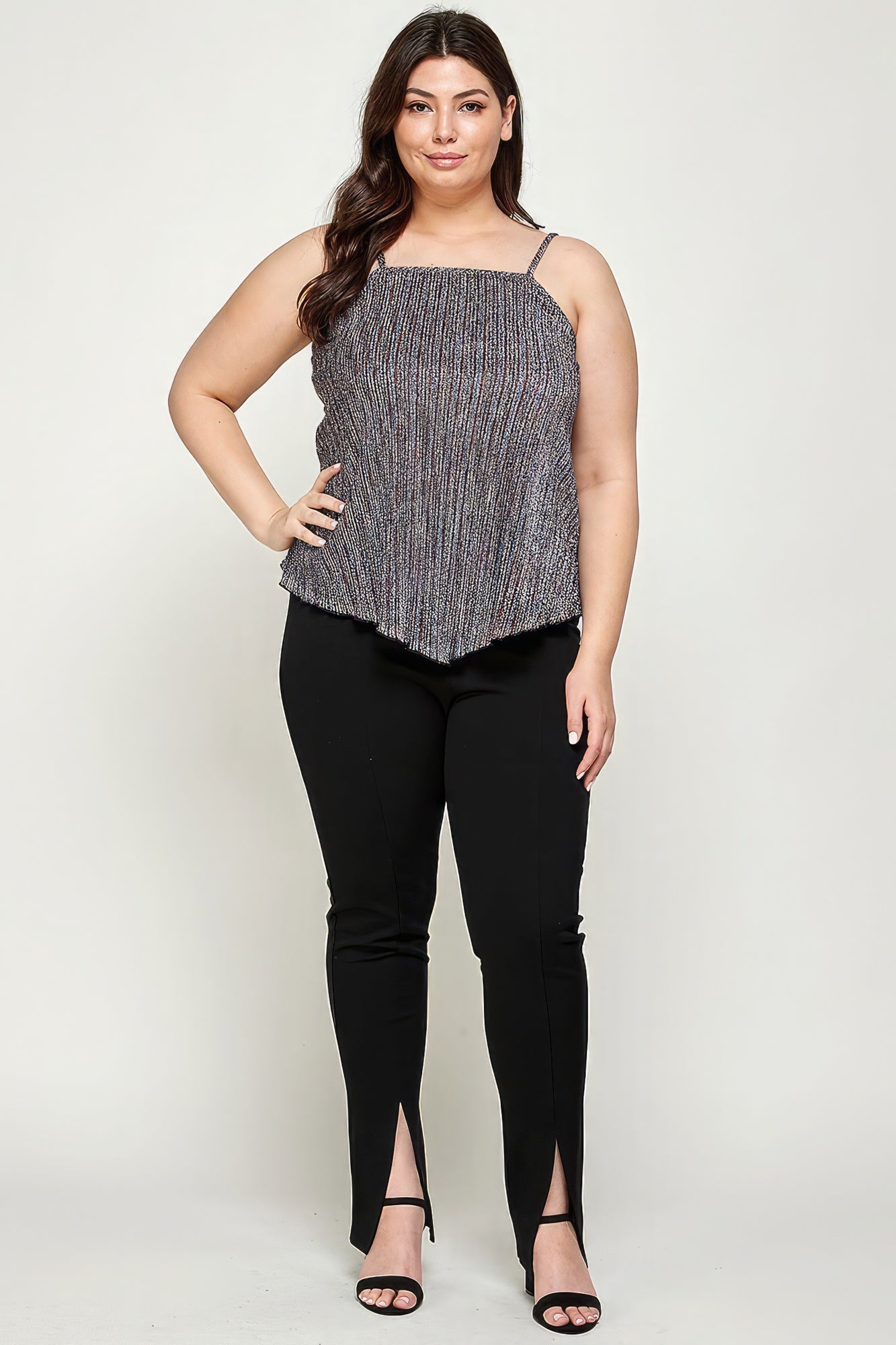 Metallic Stripe Handkerchief Plus Size Top