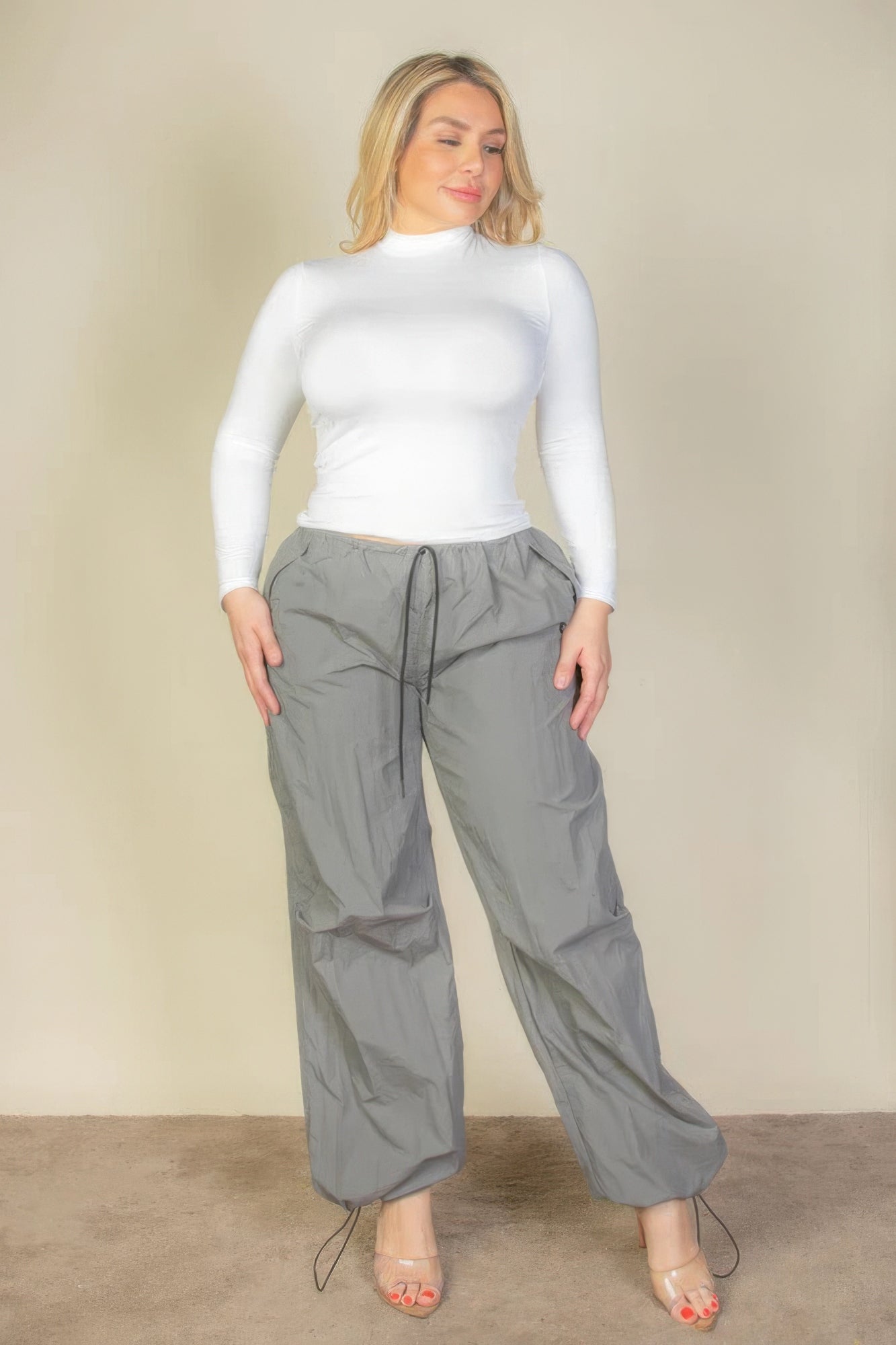 Plus Size Drawstring Waist Parachute Pants