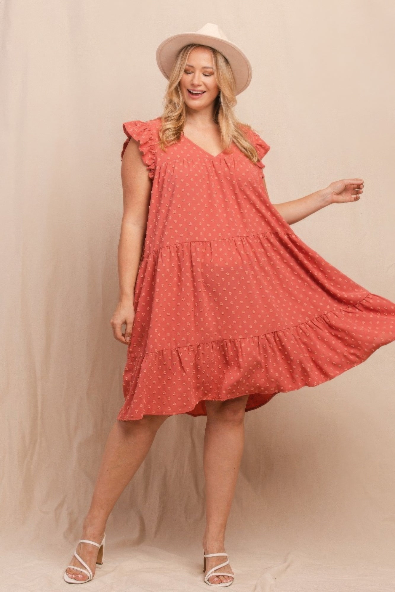 Dot Jacquard Babydoll Tiered Dress